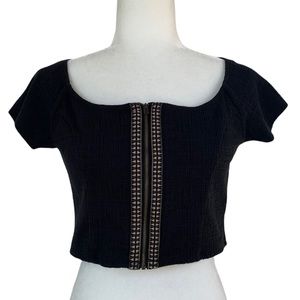 Black Zip Front Crop Top Urban Outfitters
